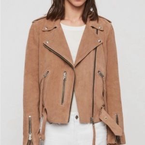 All Saints Balfern Pink Suede biker Jacket